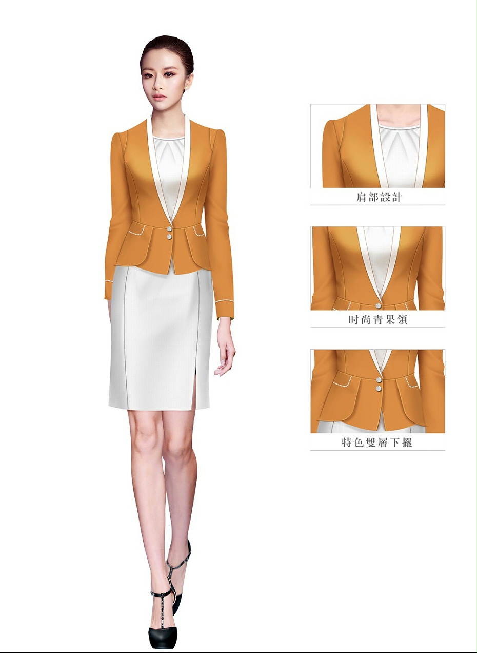 橙色女款酒店大堂經理制服設計圖1051
